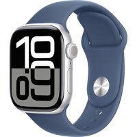 Apple Watch Series 10 42 мм (алюминиевый корпус, серебристый/синий, спортивный силиконовый ремешок M/L) Image #1