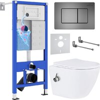 Roxen Antares Bidet в комплекте с инсталляцией StounFix Dual Fresh 6 в 1 960516 (кнопка: оружейная сталь)