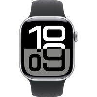 Apple Watch Series 10 42 мм (алюминиевый корпус, серебристый/черный, спортивный силиконовый ремешок S/M) Image #2