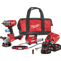 Milwaukee M18 FUEL M18FPP5N-554BEU 4933492526 (гайковерт, смазочный пистолет, угловая шлифмашина, фонарь, 3 АКБ, сумка)
