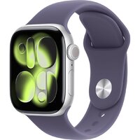 Apple Watch Series 11 42 мм (алюминиевый корпус, серебристый/фиолетовый туман, спортивный силиконовый ремешок S/M)